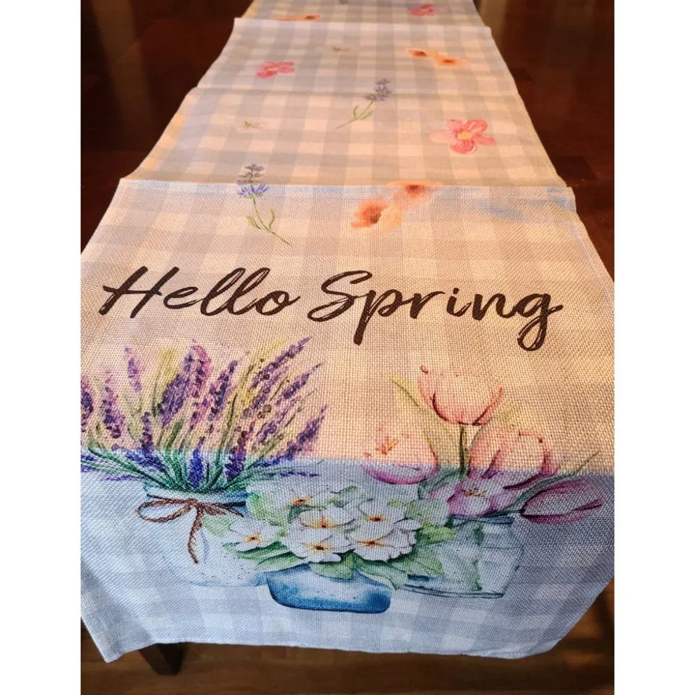 Floral Table Runner Cottage Farmhouse Decor Spring Summer Plaid Decorative Cloth